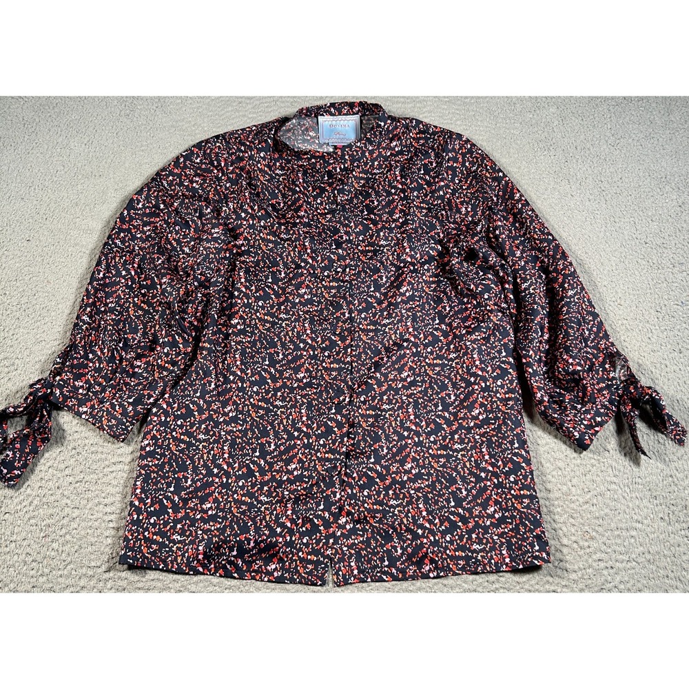 Dovima Paris Silk Top Women L/XL Red Geometric Paisley Button Up Speckled‎ Paris